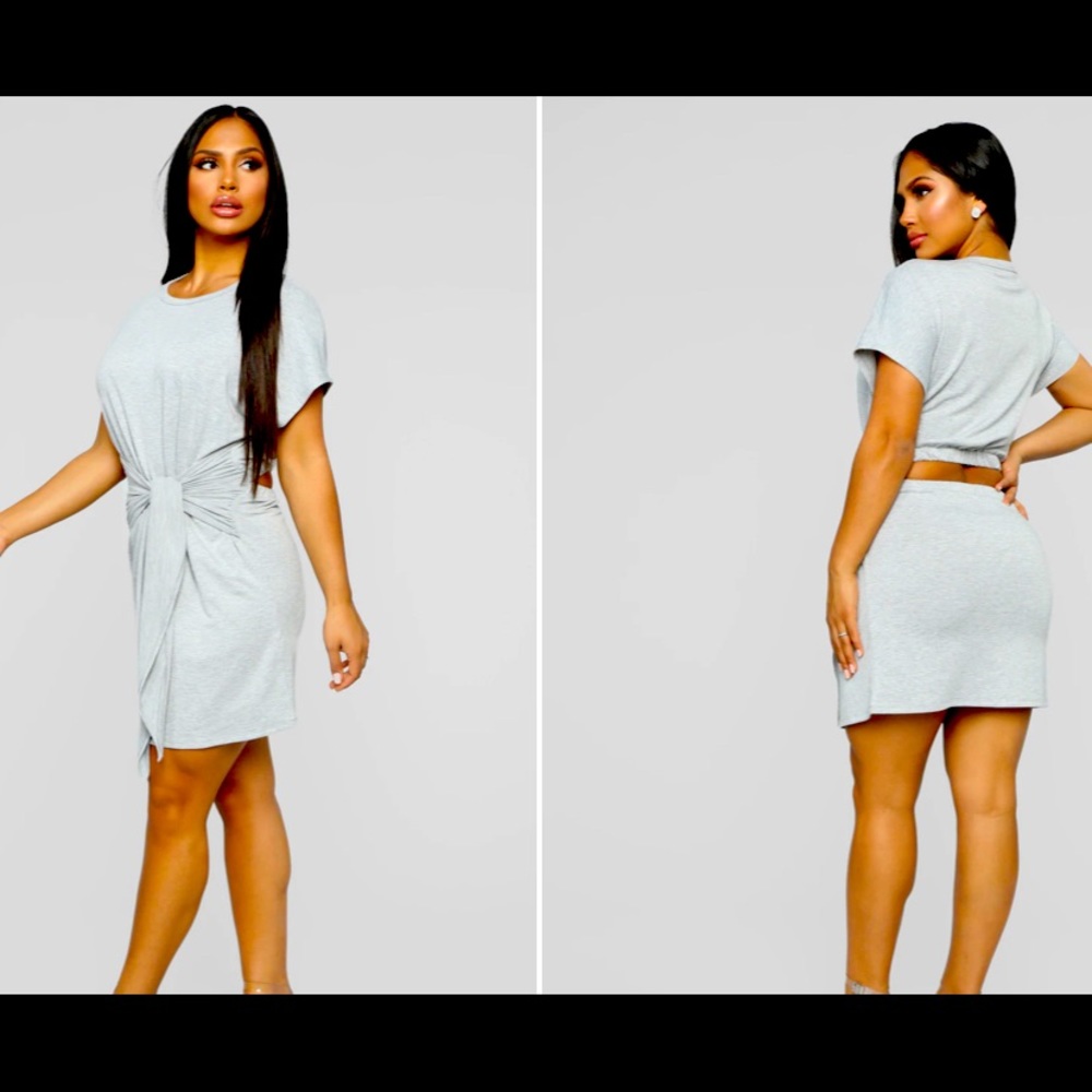 Gray Mini dress with cutout back and tie in the front